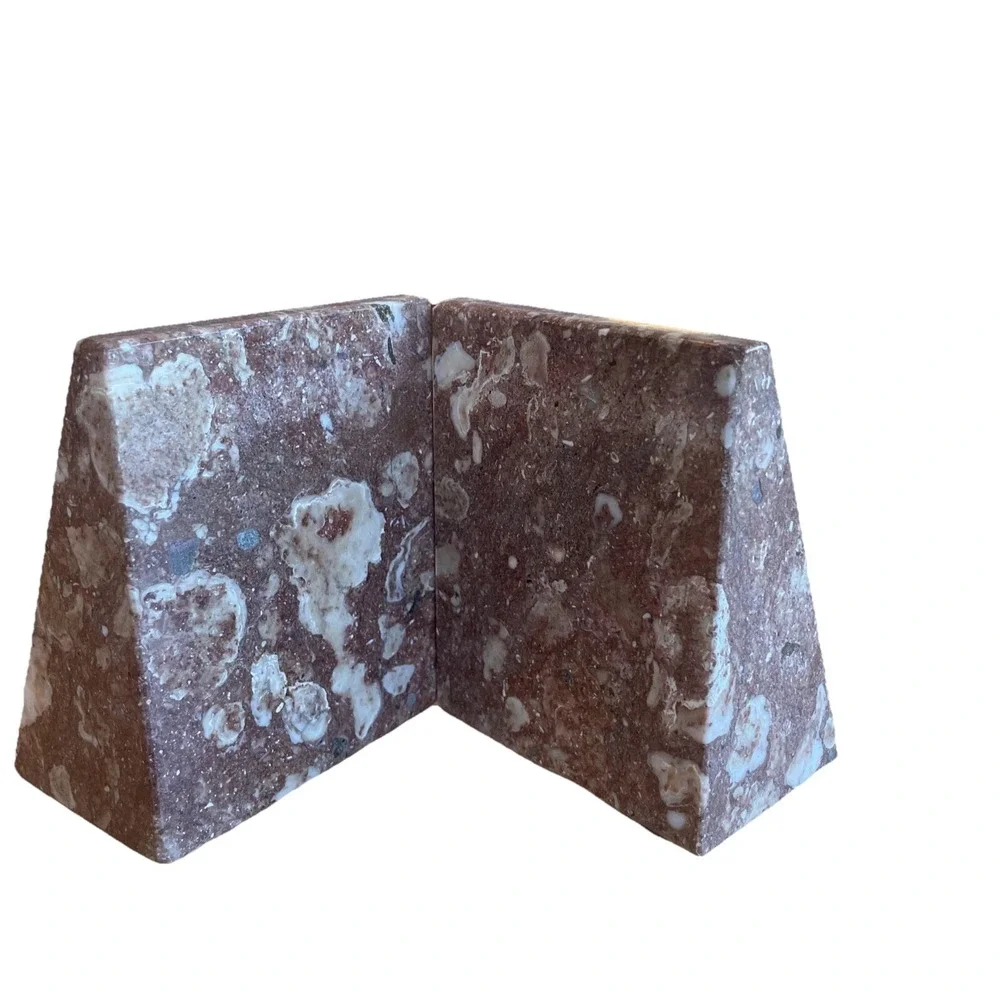 Vintage Pair Of Angular Coral Granite Bookends 4.3